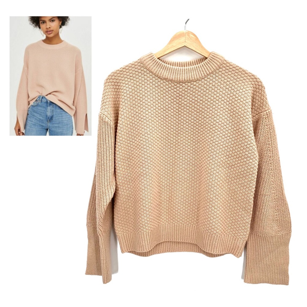 TOPSHOP Beige Knitted Wide Split Sleeve Pullover Crew Neck Sweater Size 2